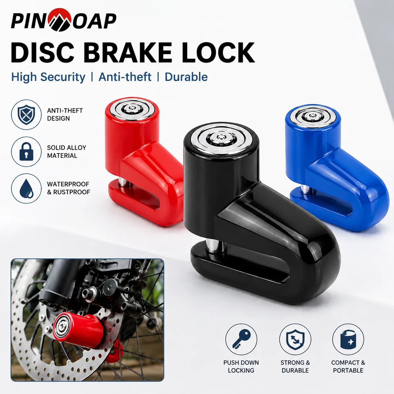 PINMOAP 1PC Bicycle Disc Brake Lock Anti-Theft Lock With Key Convenient Lock Sturdy And Corrosion-Resistant Riding Accessories
