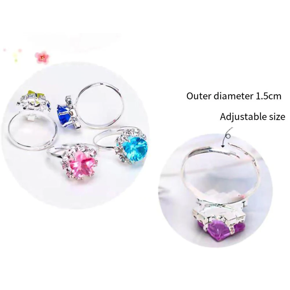 12 stücke Kinder Ring Cartoon Kunststoff Diamant Kristall Schmuck Geburtstag schöne bunte Diamante Set mit herzförmigen Box Girl