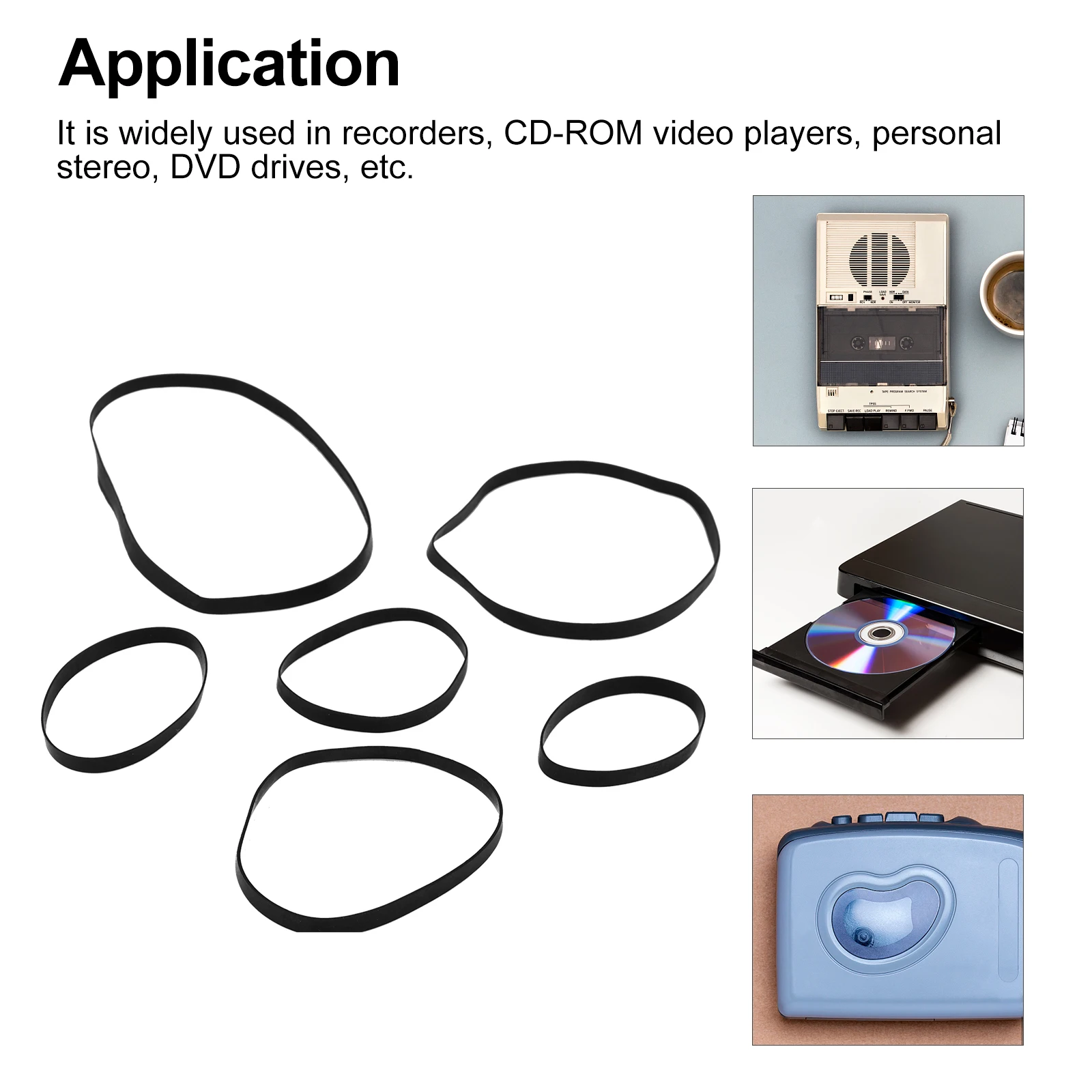 

50pcs Recorder Cassette Belt Replacement Black Rubber Drive Wear Resistant Durable For Dvd Cd-Rom Video Machine Belt Repair