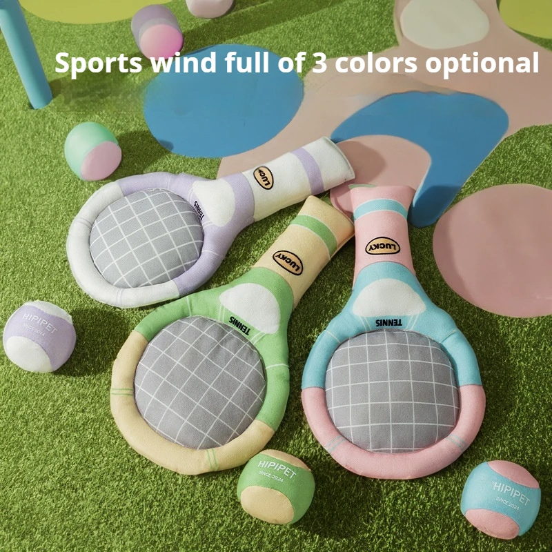 New style sound-emitting racket toy set dog tennis ball sports rattling paper Teddy teething companion pet chewing toy supplies