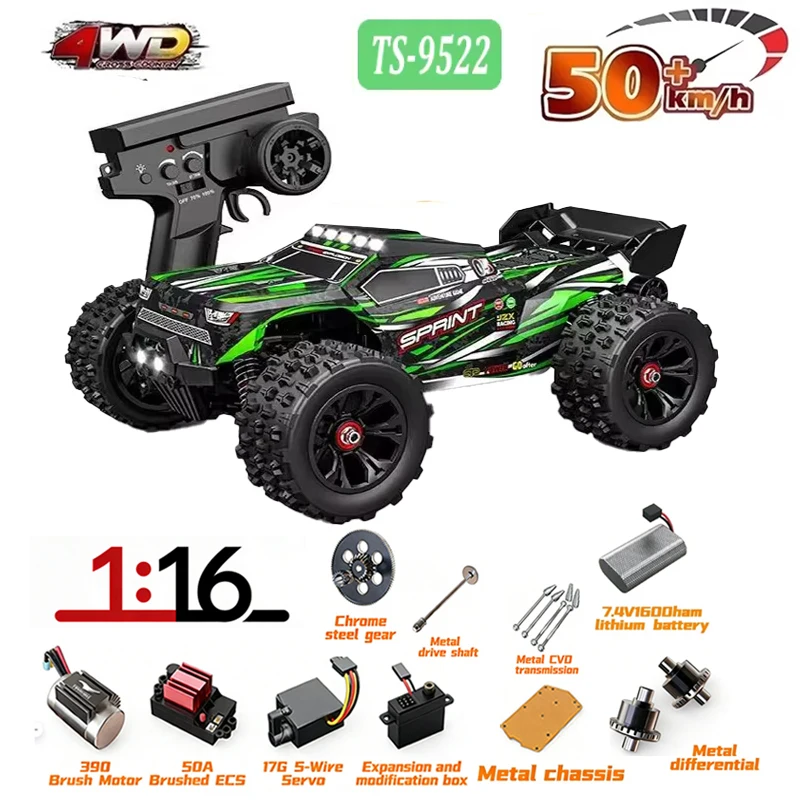 MJX Hyper TS 9522 pro RC auto borstelloze 4WD hoge snelheid 85km/u op afstand bestuurbare off-road truck met grote wielen, makkelijk te besturen voertuig