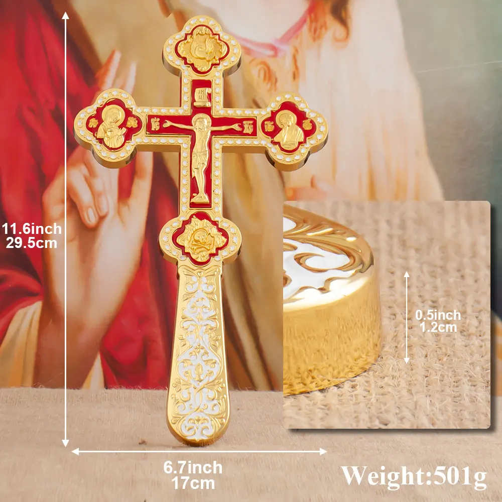 HTISOK Orthodoxes Kreuz Jesus-Kruzifix Zinkbeschichtetes Gold Gebets-Handkreuz Anbetung Hochzeit Religiöses Geschenk Orthodoxes Wandkreuz – Detail 1