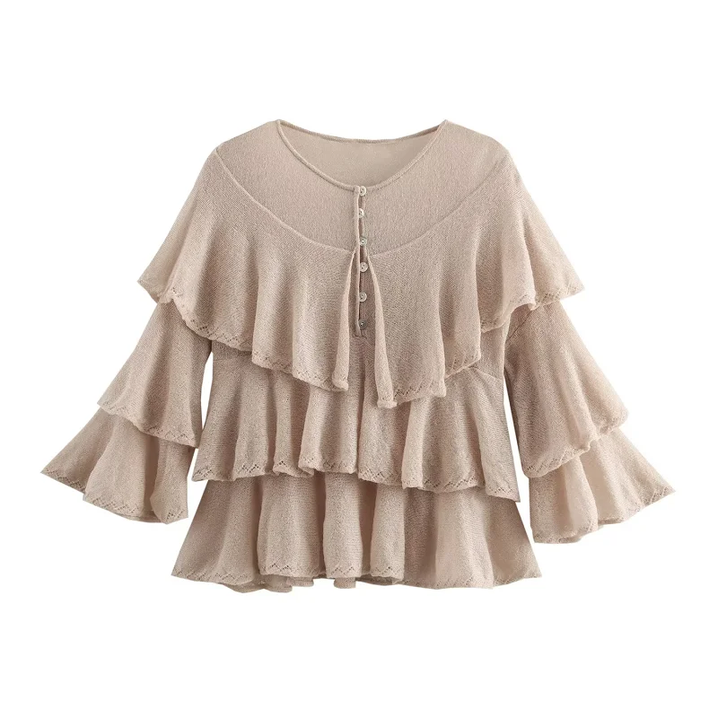 TRAF élégant Y2k court tricoté hauts 2025 femmes à manches longues recadrée tricot pulls mode