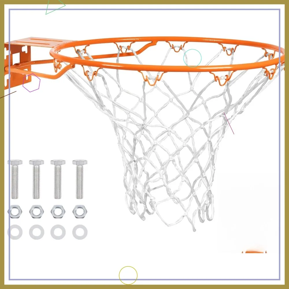 Substituição de rede de basquete resistente de 18 polegadas para uso interno e externo, cabe em aros para jovens e adultos com parafusos