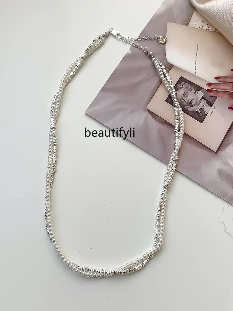 Double Winding Design S925 Pearl Necklace Premium French Niche Clavicle Chain