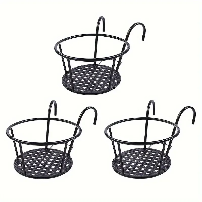 3pcs/set Iron Wall Mounted Flower Pot Holder for Balcony Round Outdoor Hanging Plant Bracket Heavy Duty Rustproof Garden Decor