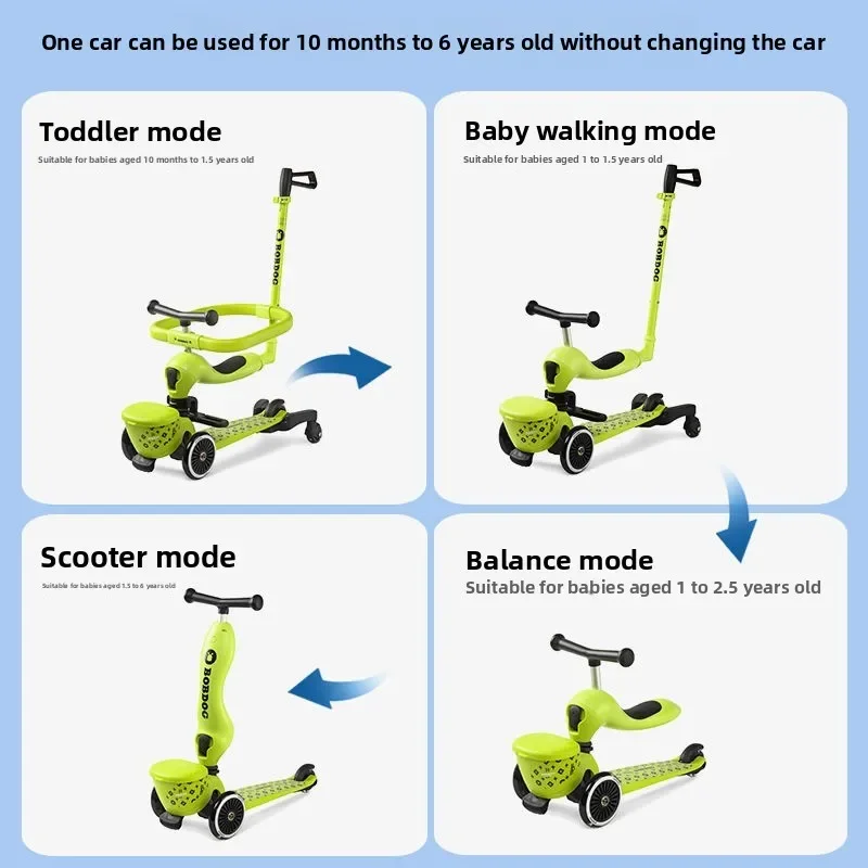 Hulajnoga dziecięca 4 w 1 z siedziskiem Składana zabawka dla dzieci w wieku 1-6 lat Rower na 3 kołach dla chłopców Dziewczynki Rower dziecięcy Baby