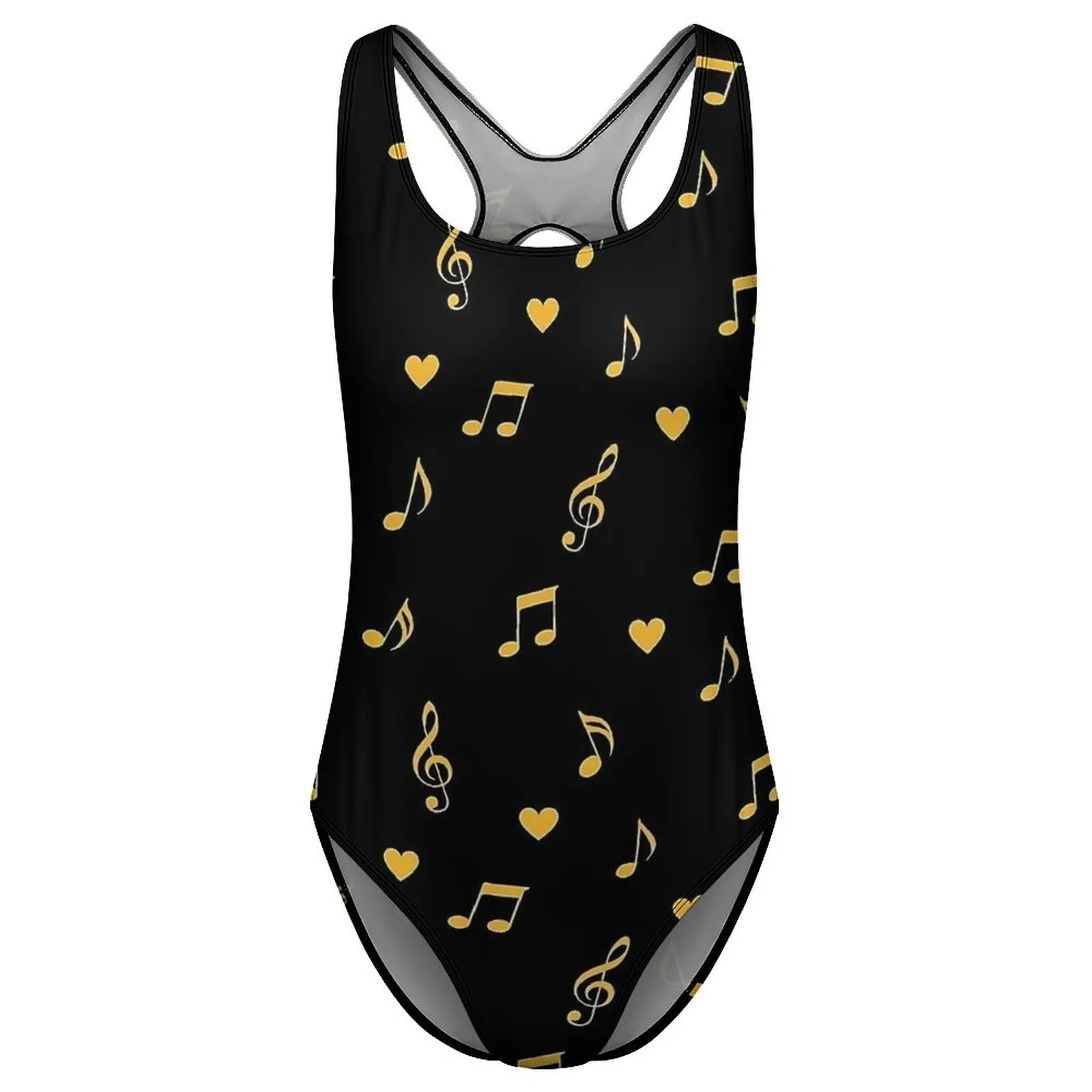 الذهب الموسيقية ملاحظة الرجعية ملابس السباحة مثير الإناث قطعة واحدة بسيطة ارتداءها عطلة بركة رفع الجوف خارج بحر
