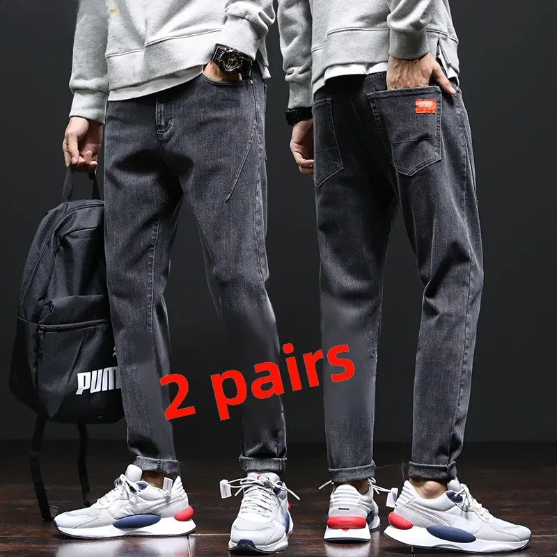 

Men's Casual Elastic Loose Straight Leg Jeans mid Waist Long Trousers Spring Autumn Fashion Brand Denim Jeans Cotton Polyeste...
