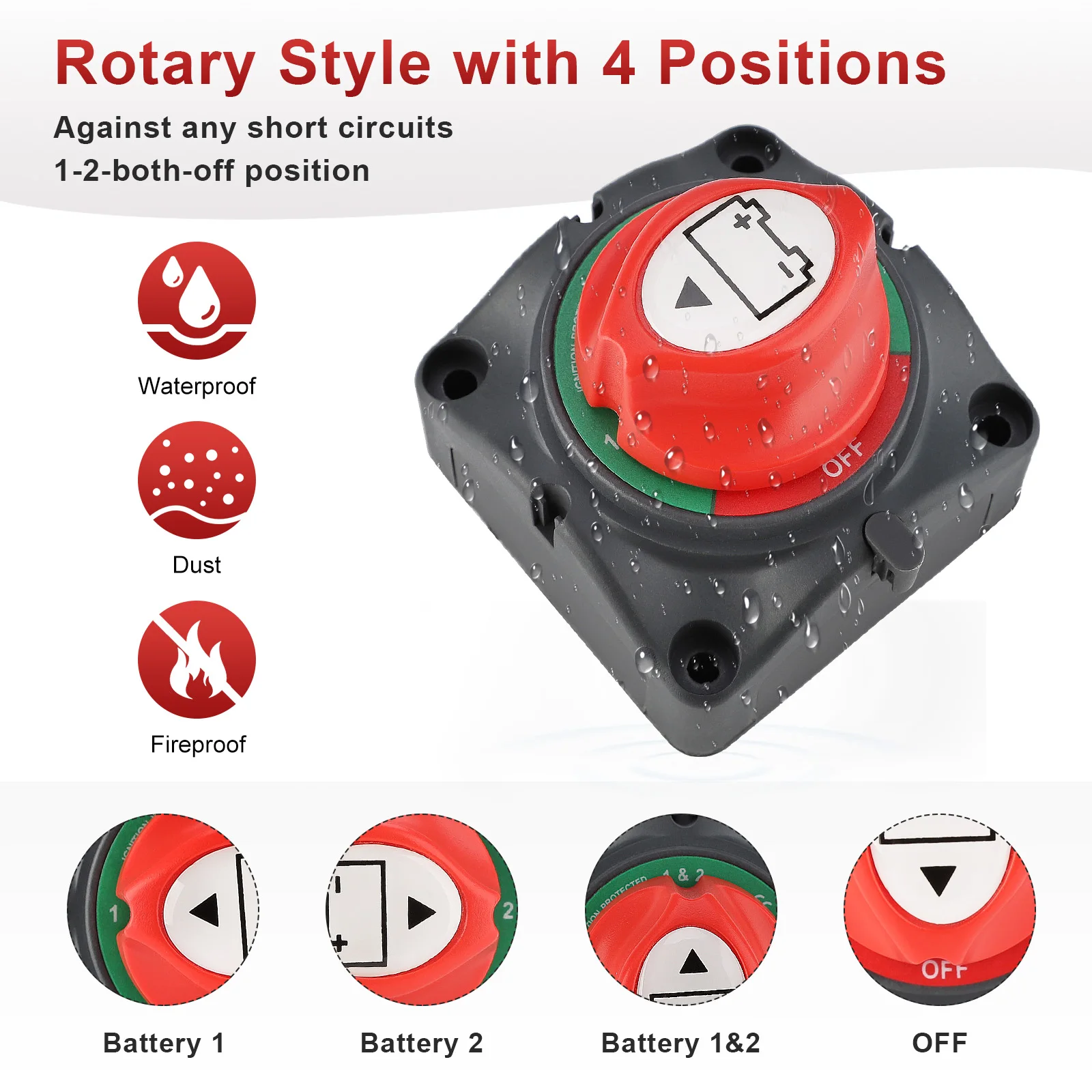

New 12V-48V Selector 4 Position 1-1&2-2-OFF Power Switch 200A Dual Battery Disconnect Cut Off Kill Switch For Car RV Boat Marine
