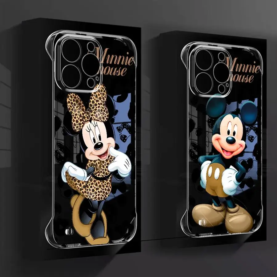 Disney Mickey Minnie Phone Case for iPhone 16 13 14 15 Pro Max 11 12 Transparent Clear Hard Back Cover Coque funfa