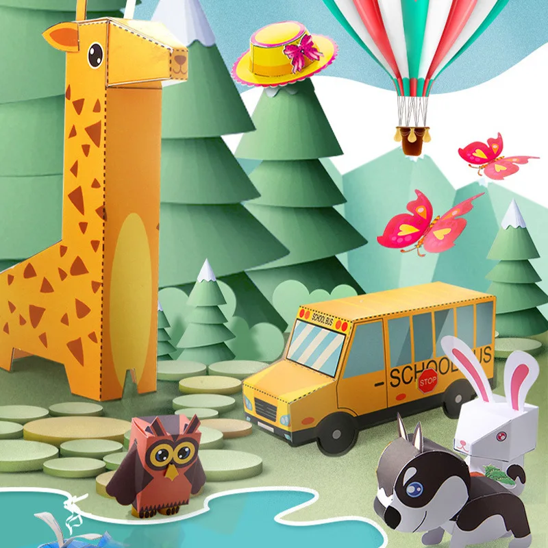 Baby Craft Toys Children DIY Origami Handmade Paper Cutting Folding Cartoon Animal 3D Three-Dimensional Kids Eductional Toy