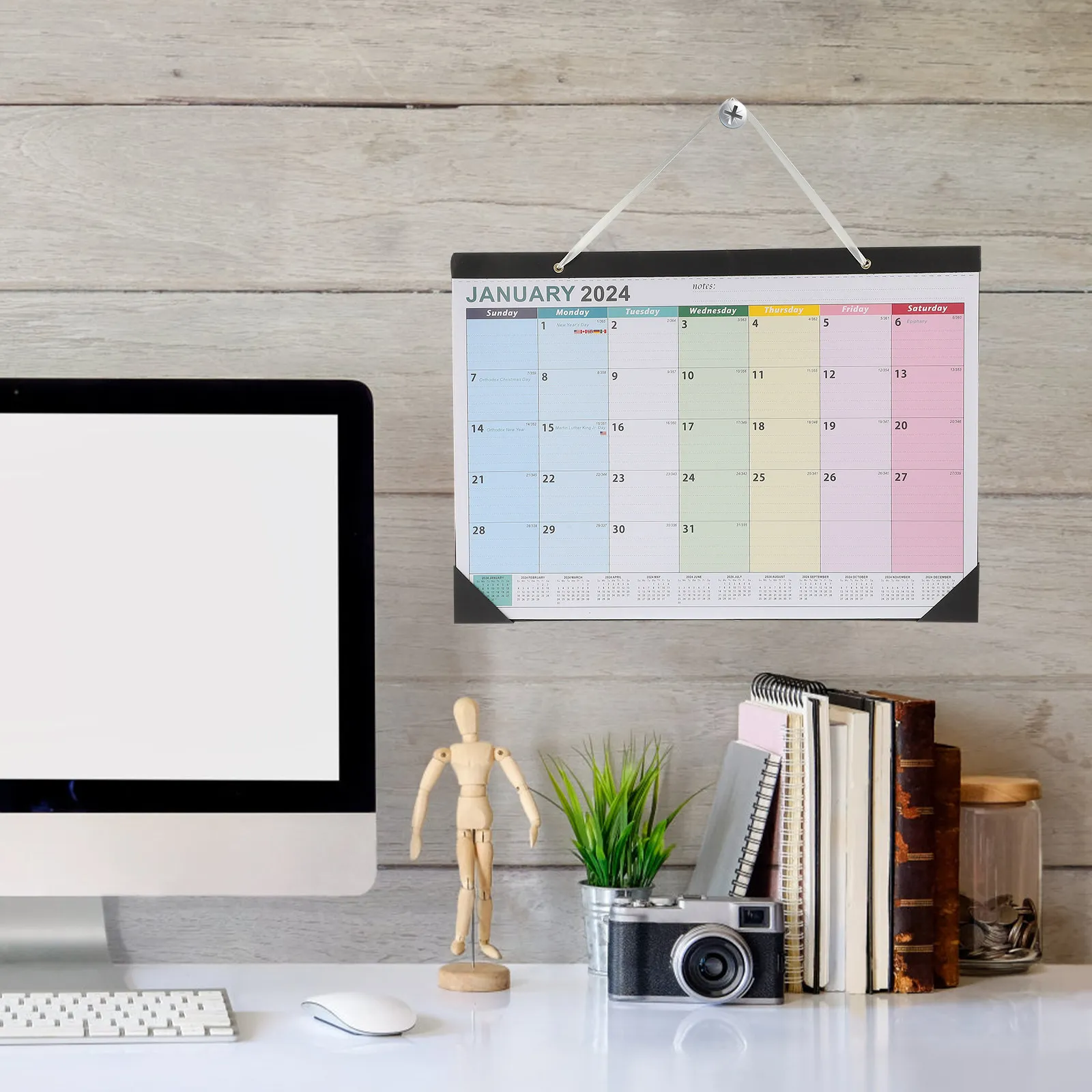 

English Wall Calendar Thick Paper Monthly Hanging Calendar for Daily Use Home Office Classroom Countdown Holiday Appointment
