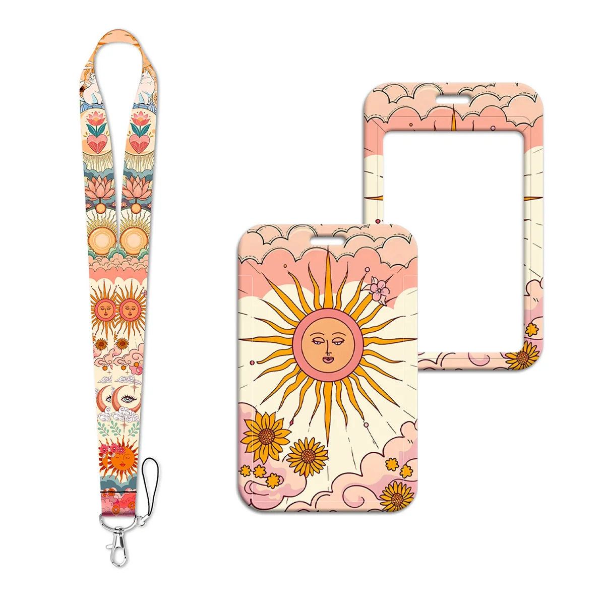 Sun Moon Face Lanyard Neck Strap Keychain Cartoon ID Card Cover Badge Holder Mobile Phone Hang Rope Keyring Accessories Gifts