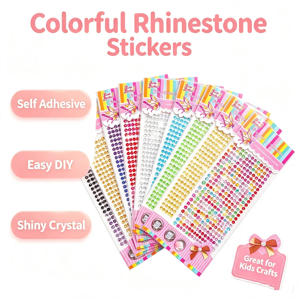 345/437 Acrylic Self Adhesive Rhinestone Sticker Colorful Crystal Gem Diamond Sticker Sheet Bling Craft Stickers for Kids DIY