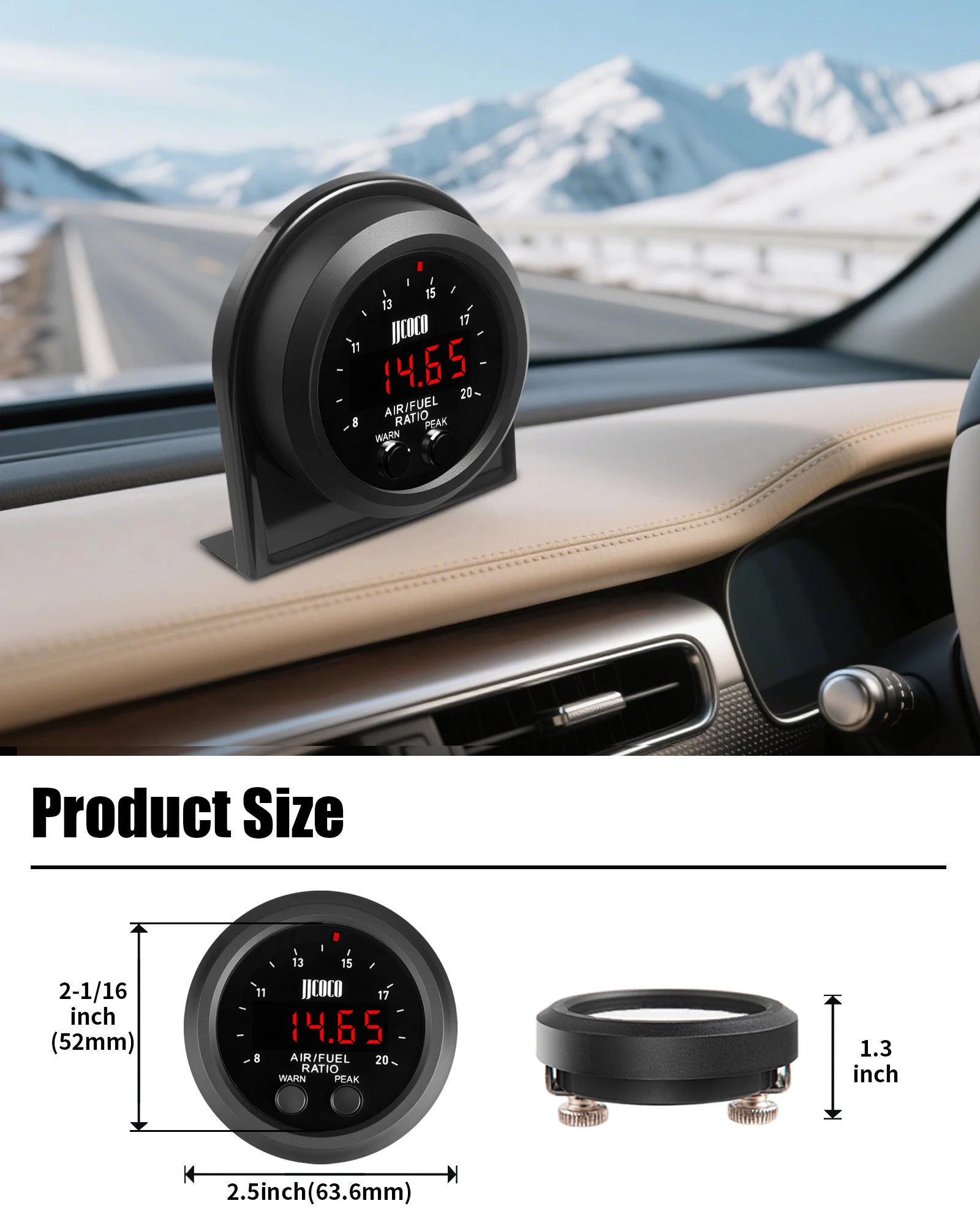 

JJCOCO 52 мм датчик соотношения воздуха и топлива, ультратонкий круглый светодиодный цифровой дисплей серии S с широкополосным датчиком кислорода O2, 12 В