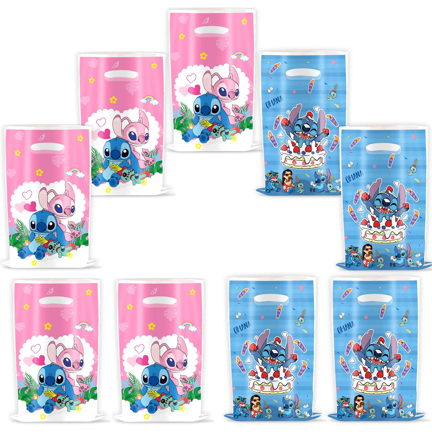 10 PCS Loli Stitch Gift Bags Plastic Candy Bag Pink Stitch Theme Children's Birthday Supplies Home  Boy Girl Gift Baby Shower