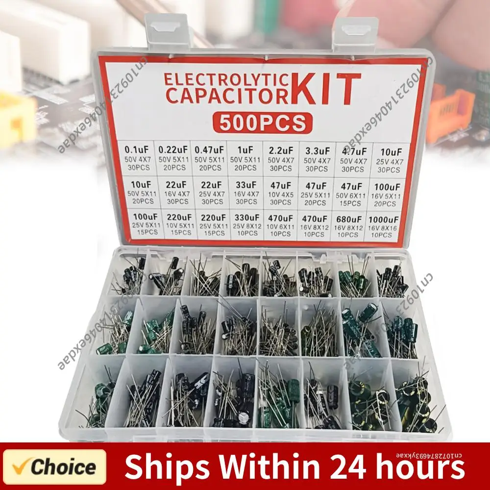 

500Pcs 24 Values 16V-50V 0.1uF-1000uF Assortment Box Kit Assorted Assortment Kit Low Voltage Capacitor Kit Bypass Low Frequency