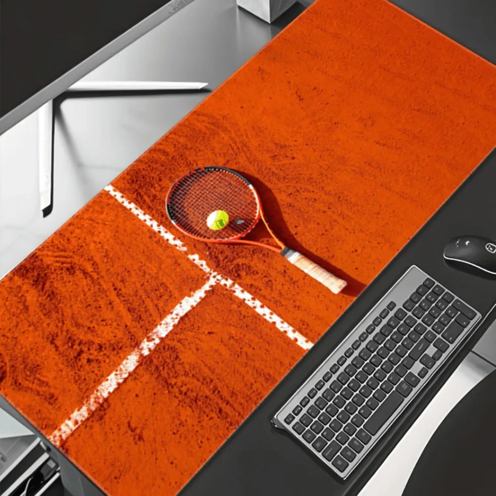 Orange-Rotes Ton-Tennisplatz-Design XXL Mauspad, Rutschfeste Gummi-Verstärkte Schreibtischunterlage für Sportbegeisterte