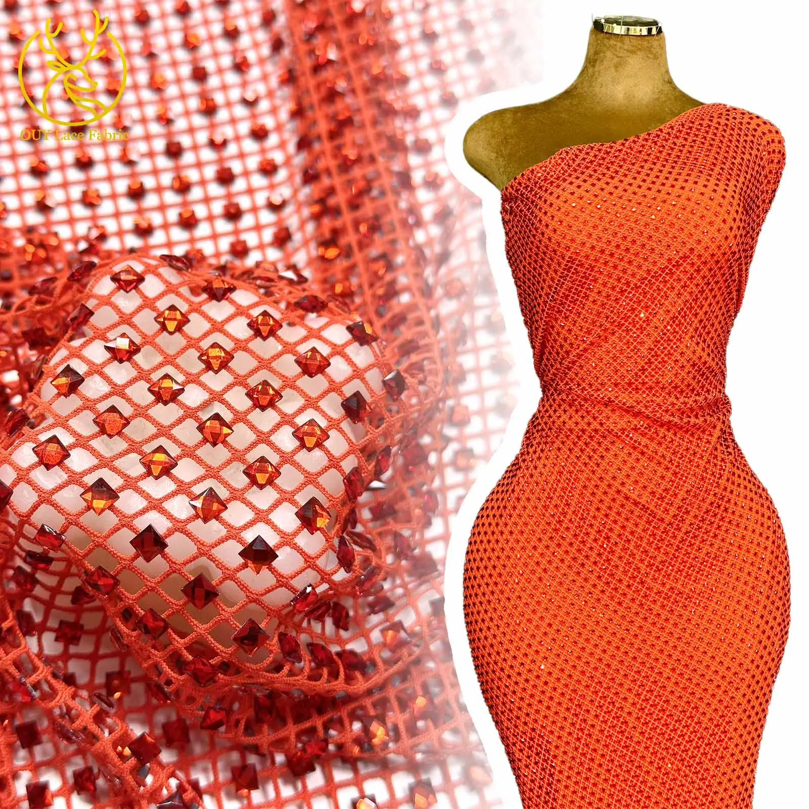

2025 Newest Exquisite Luxury African Stone Stretch Fabric 5 Yards Nigeria French Glass Masonite Mesh Fabric Party Dress Material