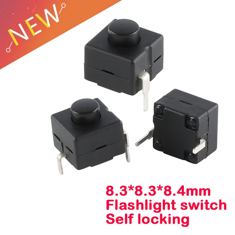 10Pcs/5pcs Flashlight Push Button Switch 1A 30V 2Pin ON-OFF Self-locking Switch Strong Light Flashlight 8.3*8.3*8.4 8.3x8.3x8.4