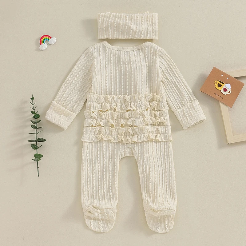 

Newborn Coming Home Outfit Girl Boy Zip Up Ruffle Butts Footie Romper Jumpsuit Waffle Knit Hospital Clothes