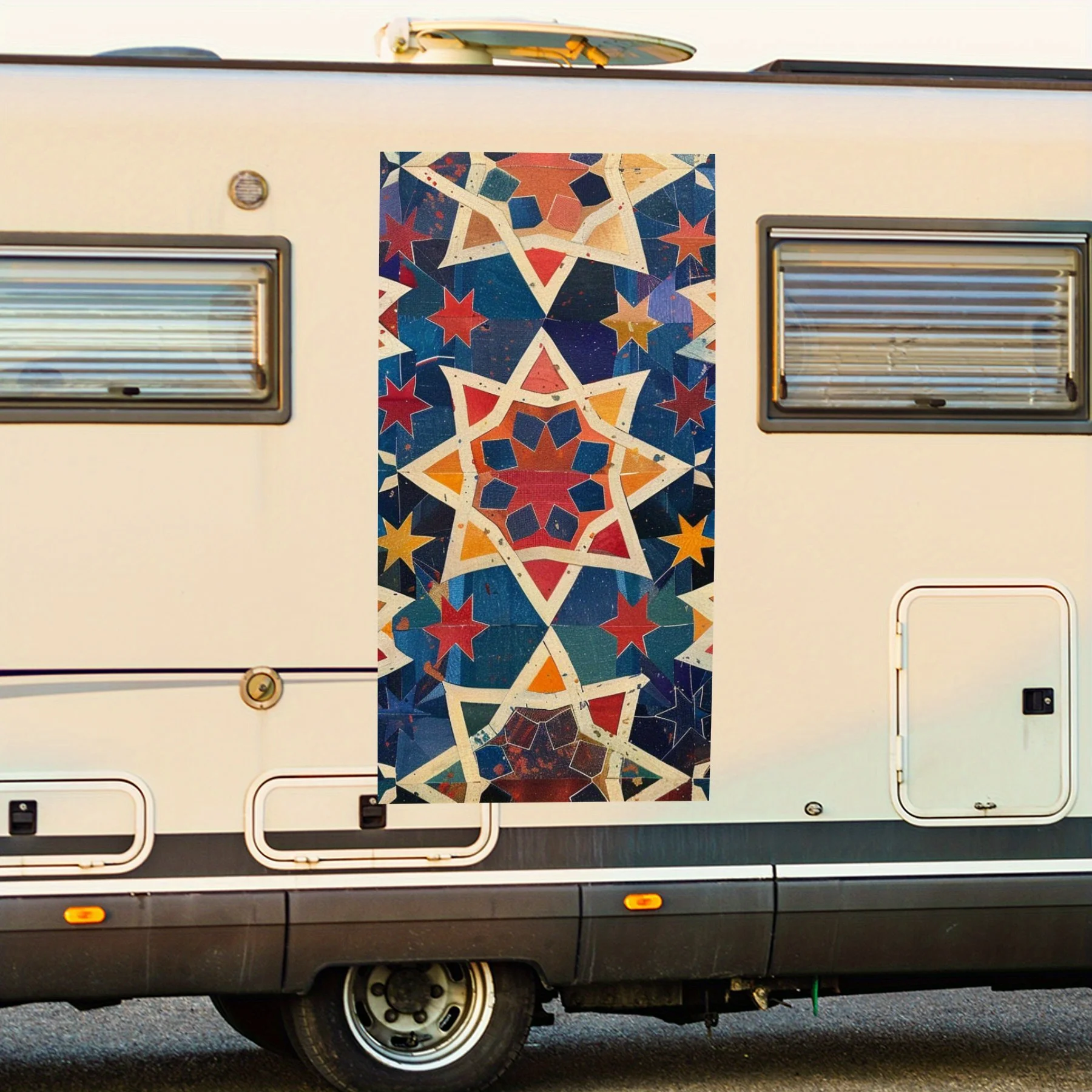 

Colorful Pattern Mosaic Motorhome Car Door Sticker PVC Self Waterproof Stick, Striking Auto Exterior Accessories Decor Protect G