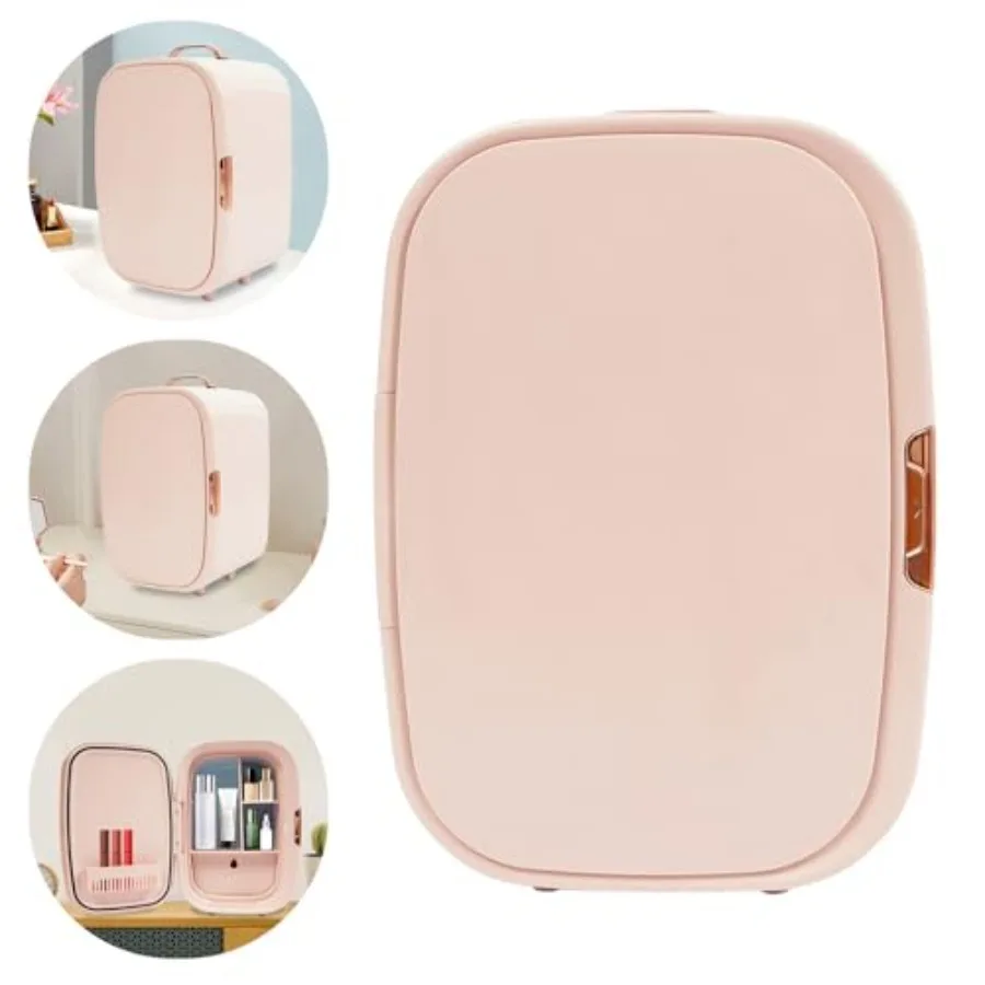 ثلاجة تجميل محمولة سعة 12 لتر مع مقبض وردي صغير لتدفئة مستحضرات التجميل وأحمر الشفاه والعناية بالبشرة ومستحضرات التجميل #5