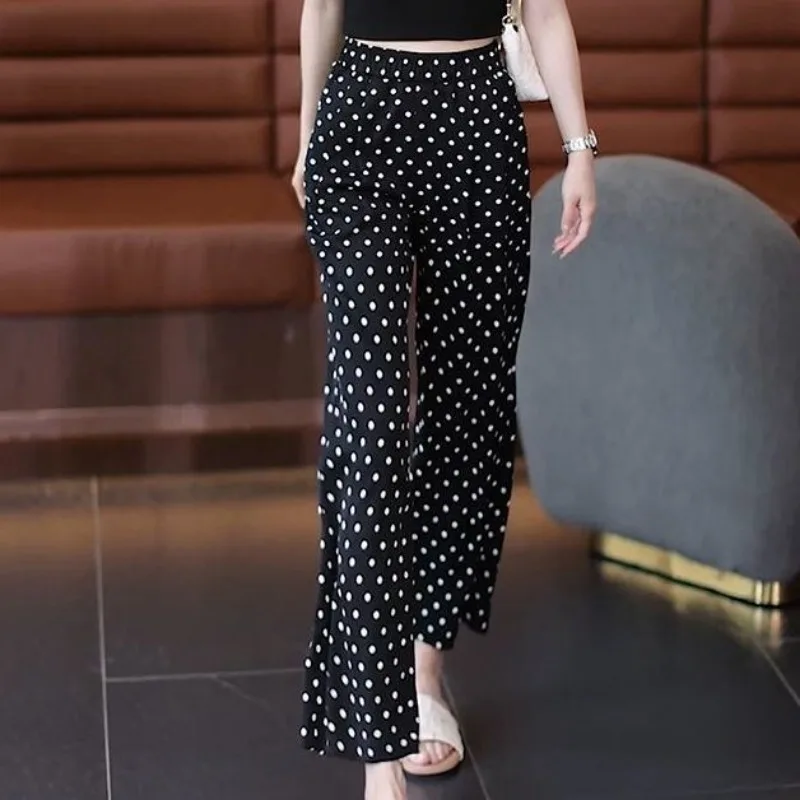 Women's Polka Dot Narrow Wide Leg Pants High Waist Slim Straight Cropped Trousers for Summer