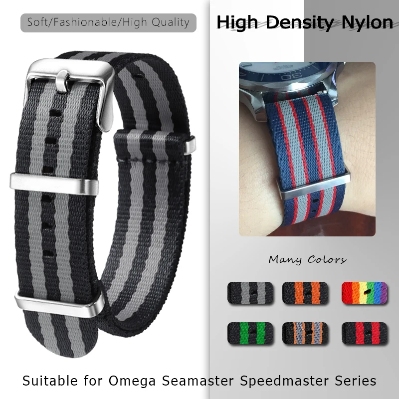 

20mm 22mm Nylon Canvas Watchband for Omega Seamaster 007 Commander Diver 300 Speedmaster Aqua Terra AT150 Soft Watch Strap Tools