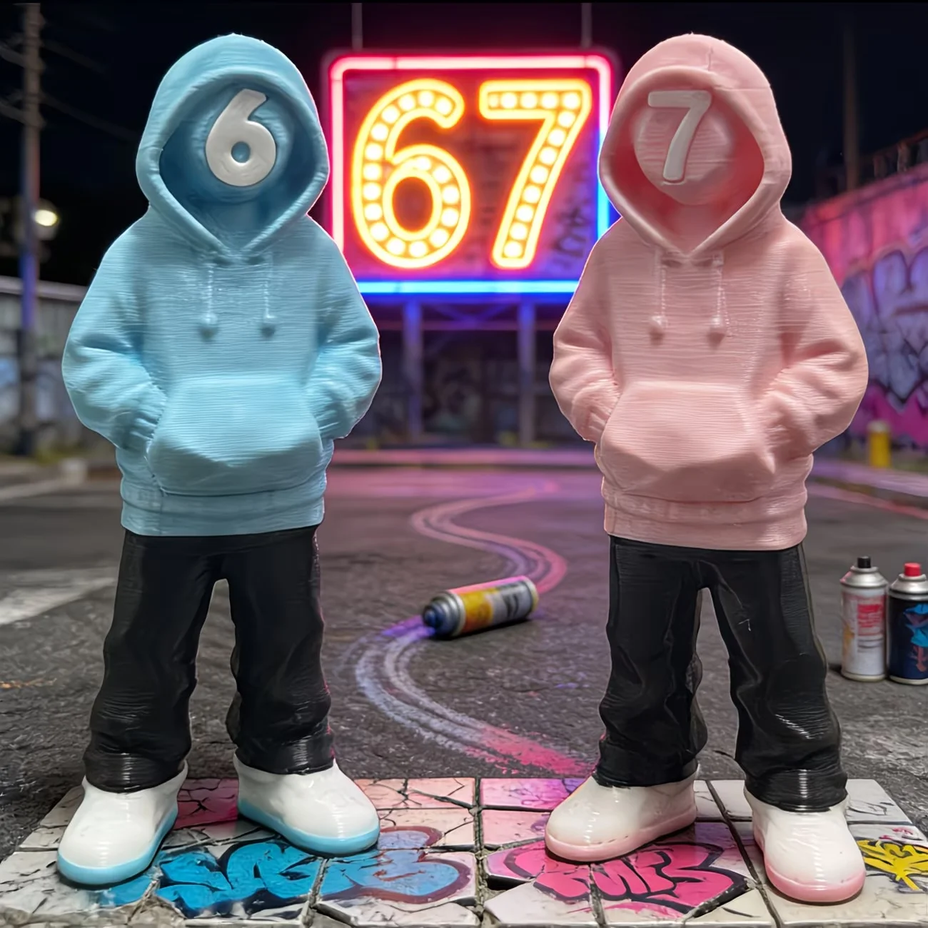2 Pcs '67' Number Trendy Ornaments with Black Pants White Shoes Suitable for Desktop Decoration, Office