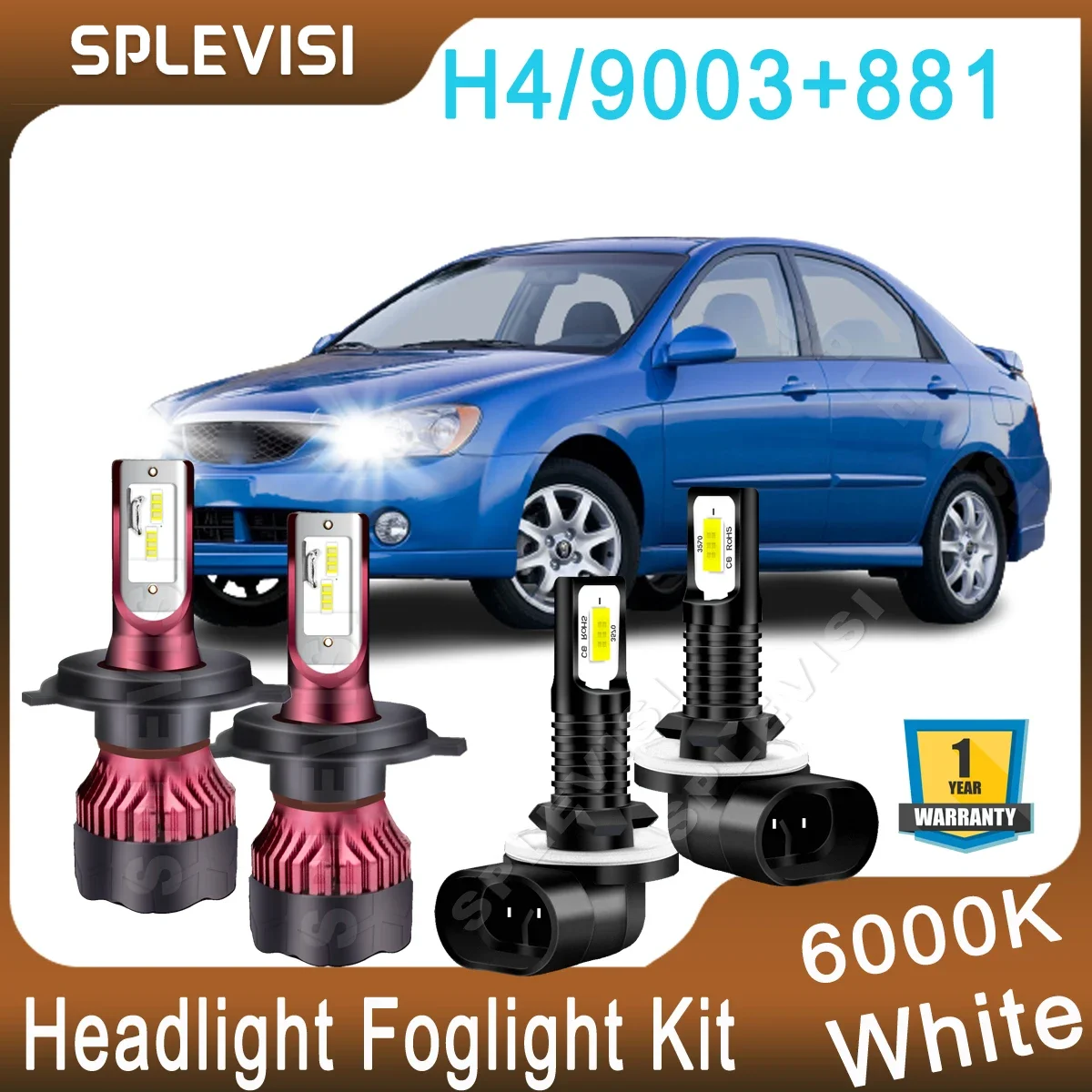 

Car Light Bright White For Kia Spectra 2005 2006 2007 2008 2009 Soul 2010 2011 LED Headlight High Low Beam Foglight 9003/H4+880