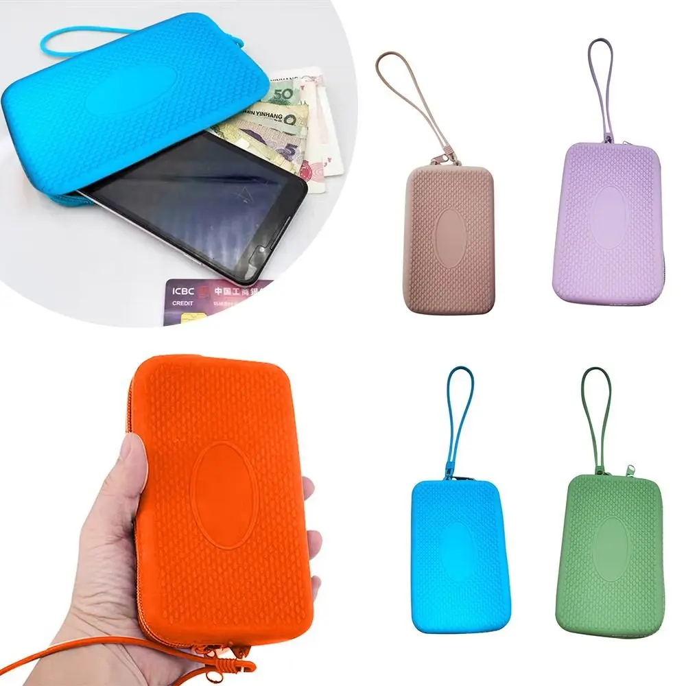 New Silicone Coin Purse Zipper Waterproof Earphone Bag Solid Color with Textured Travel Pouch Students