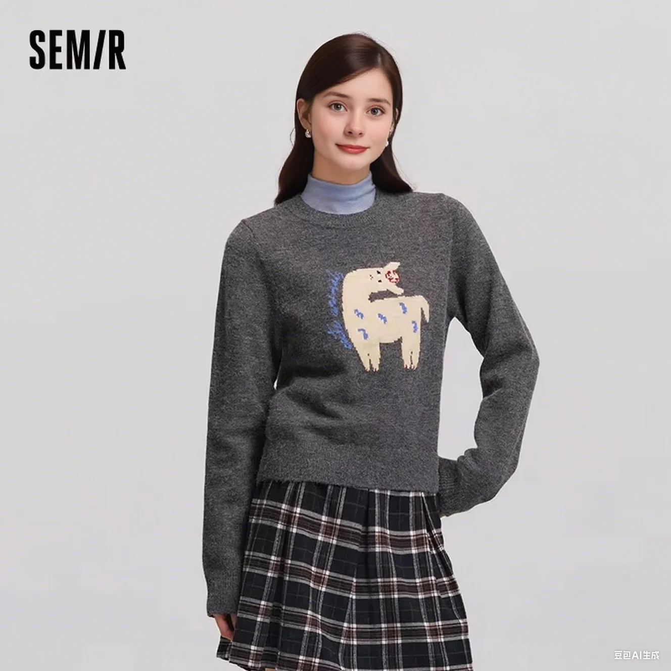 

Свитер Semir женский жаккардовый, милый веселый модный, новинка зимы 2024, облегающий свитер с круглым вырезом и открытыми плечами, милый крутой пуловер, свитер
