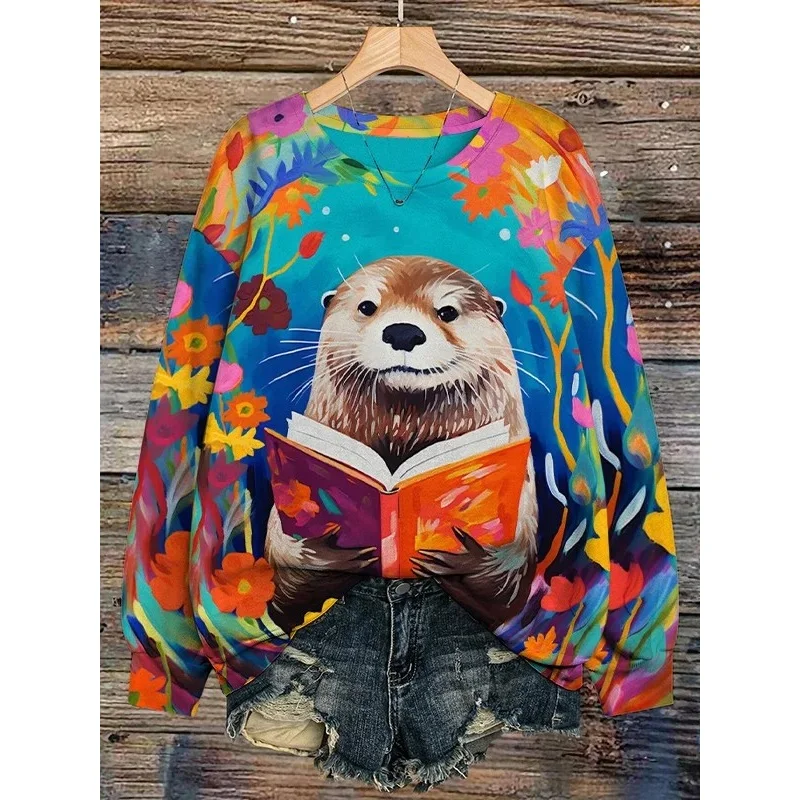 

Women's Funny Animal Printed Sweatshirt 3D Prints O-Neck Long Sleeved Tops Summer Casual Women's Clothing Apparel Y2K Streetwear