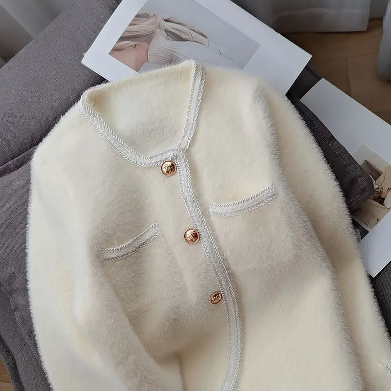 French Cardigan Coat Women Spring and Autumn 2023 High end Celebrity Imitation Mink Fleece Sweater Knitted Cardigan Female