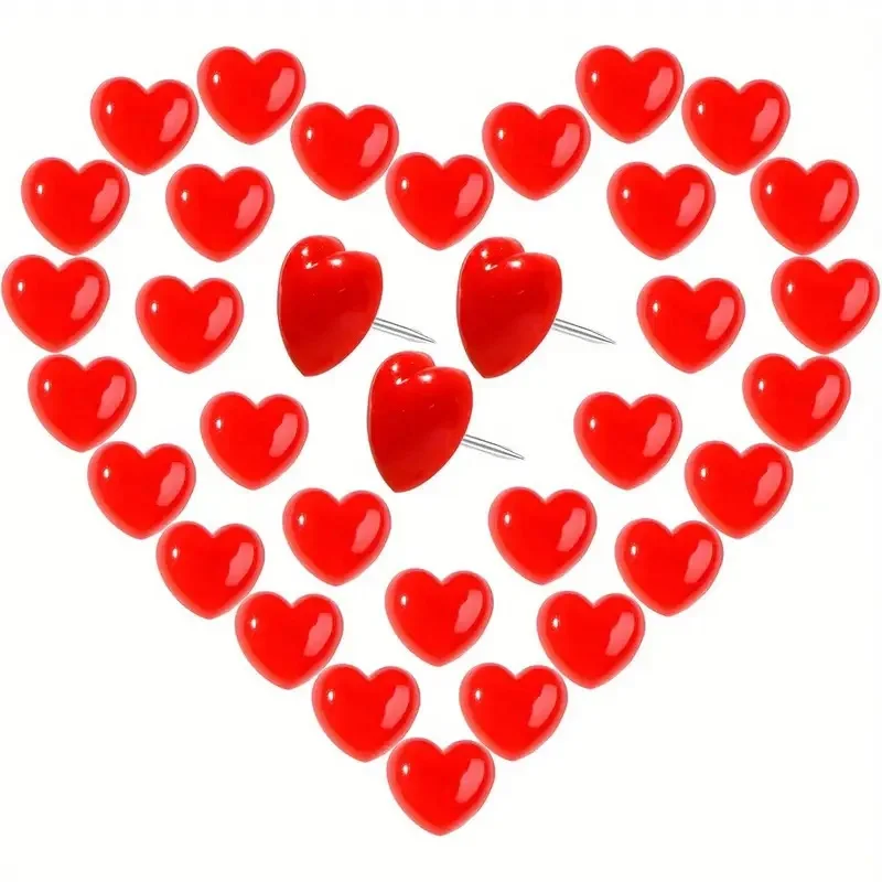50pcs Assorted Heart Push Pins Plastic Tacks for Cork Board Office School Stationery Supplies Thumb Tacks With Love Box