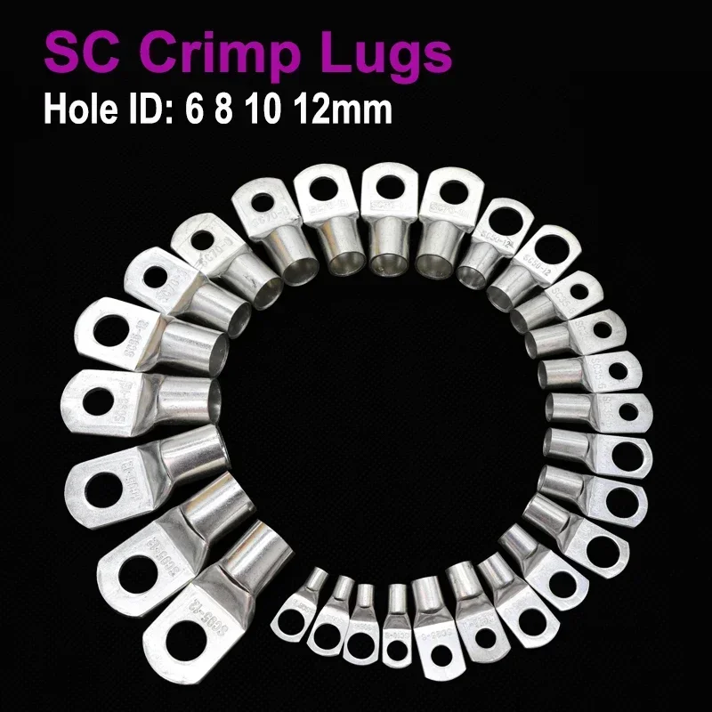 

Wire Crimp Lugs Wire Nose Terminal SC6/10/16/25 Bare Copper Battery Block Lug Hole ID 6 8 10 12mm Crimp DTGA Cable End Connector