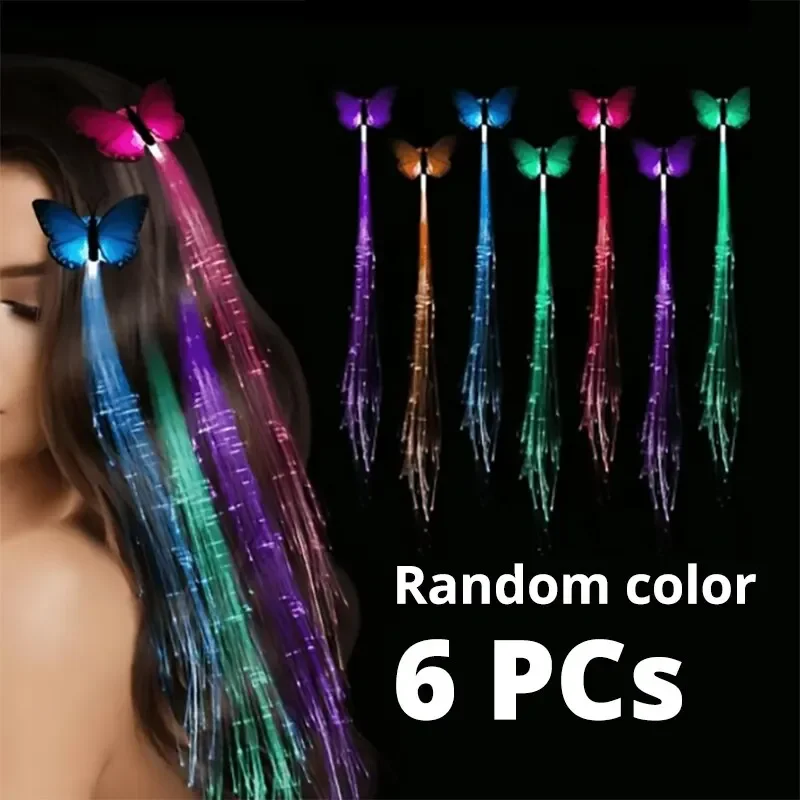 

6 Pack LED Fiber Optic Hair Clips - Butterfly Light Up Barrette Clips for Rave Party, Kids Glow Hair Accessories