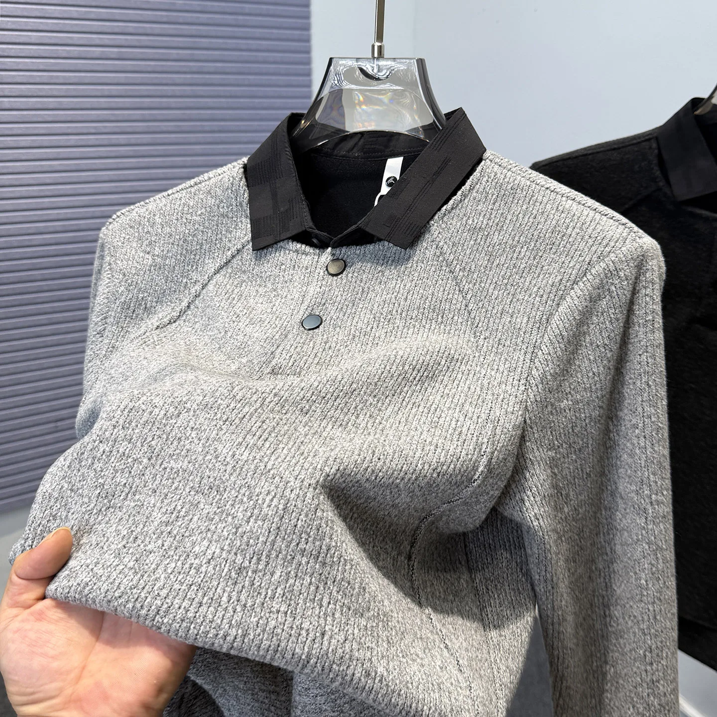 

Thiened Fce Hoodie Men's irt Collar Warm Casual One-Piece Winter Thermal Inner Wear Knitted Fabric Polyester Blend Lon...