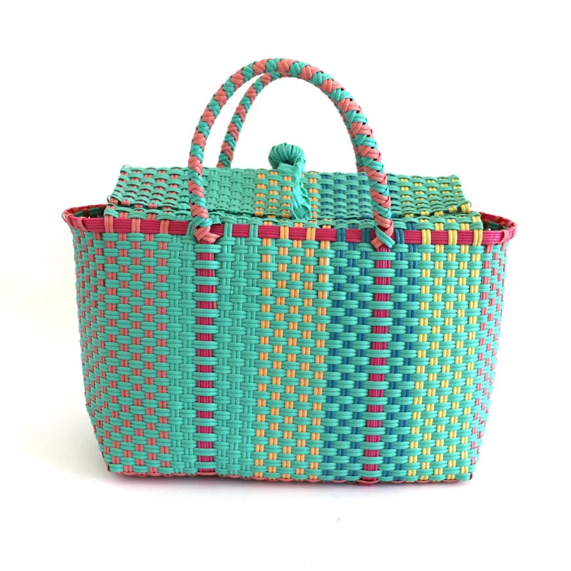 Plastic Woven Women Handbags Summer Straw Beach Bag Fashion Designer Storage Basket Large Capacity Female Tote Bag Shopper Purse