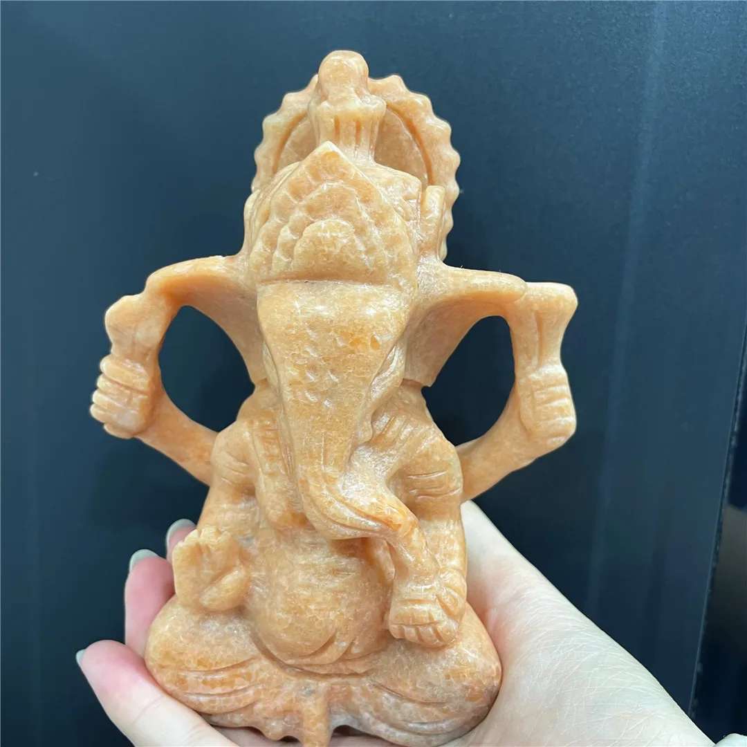 13cm Big Crystal Ganesha Figurine Craft Natural Yellow Jade Stone Nephrite Elephant Decoration Carving Room Design Feng Shui