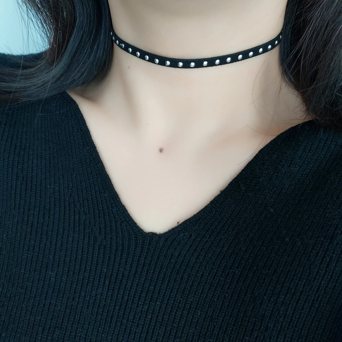 Ha punk Rock Sweet Cool metal rivets Black choker collar neck with neck ring Choker Necklace accessory necklace for women