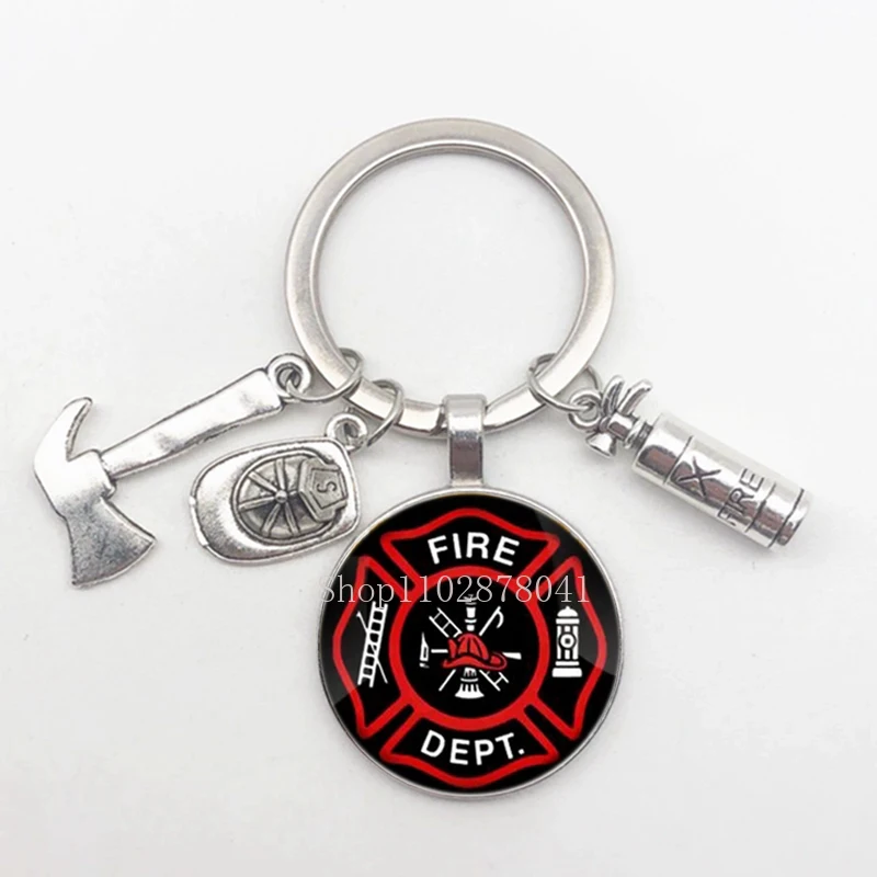 Hot Fashion Jewelry Dome Glass Alloy Keychain Firefighter Cool Exquisite Classic Gift