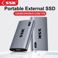 SSK External Hard Drive Portable Aluminum Enclosure Up To 550MB/s Fast Solid State Drives USB 3.2 Gen2 SSD for IPhone Mac Laptop