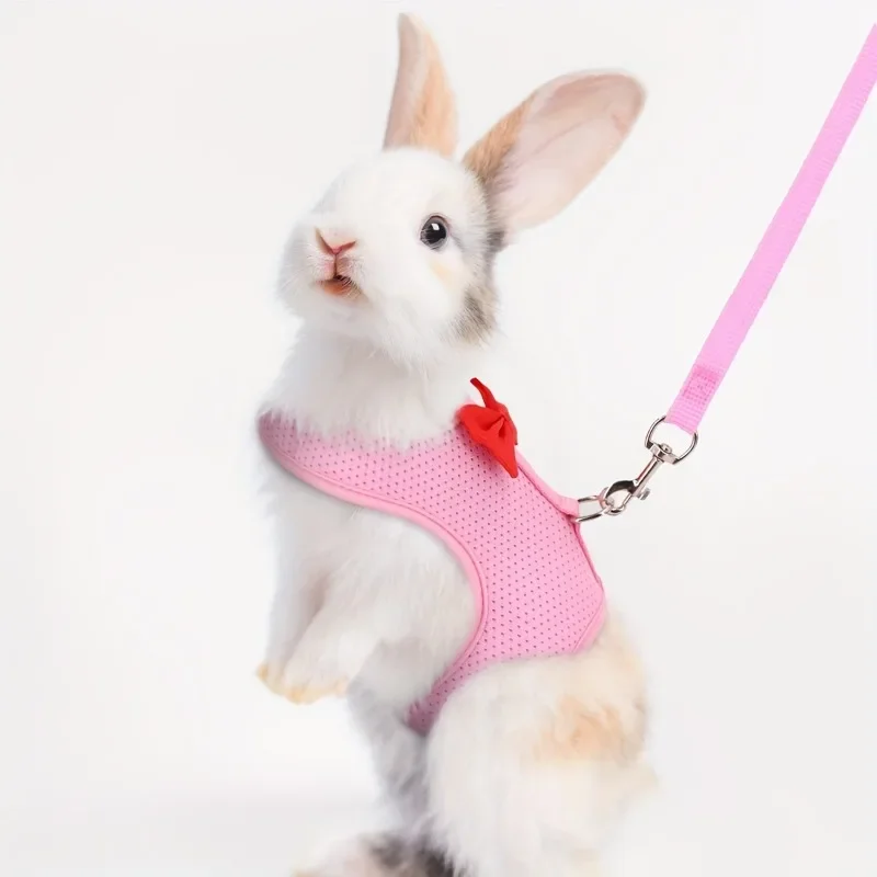 Adjustable Bunny Harness And Leash Set Soft Pet Harness Vest Cloth Lead for Small Animals Rabbits Ferret Kitten