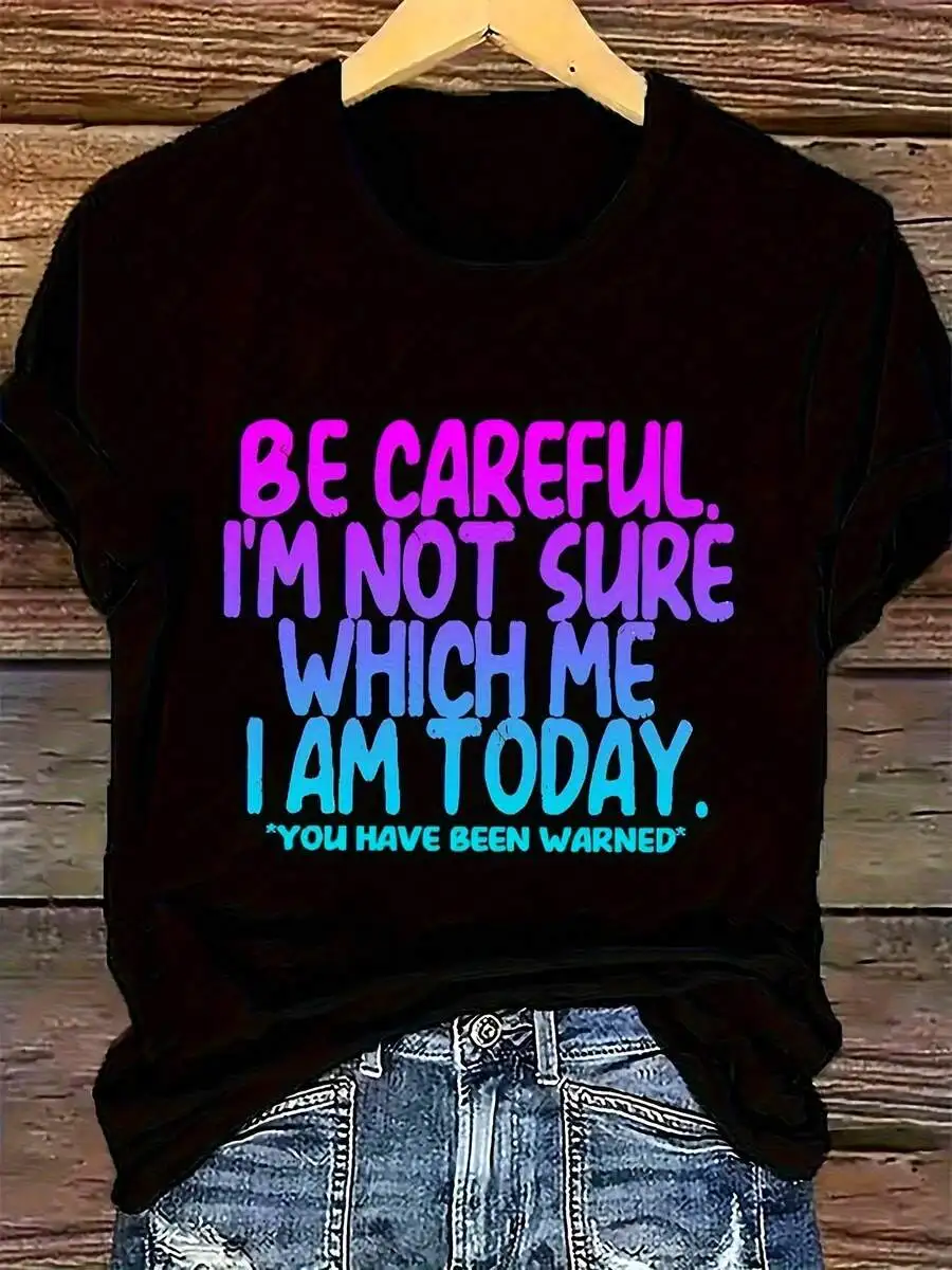

Plus Size Womens Casual Short Sleeve T-Shirt With Funny Text Print