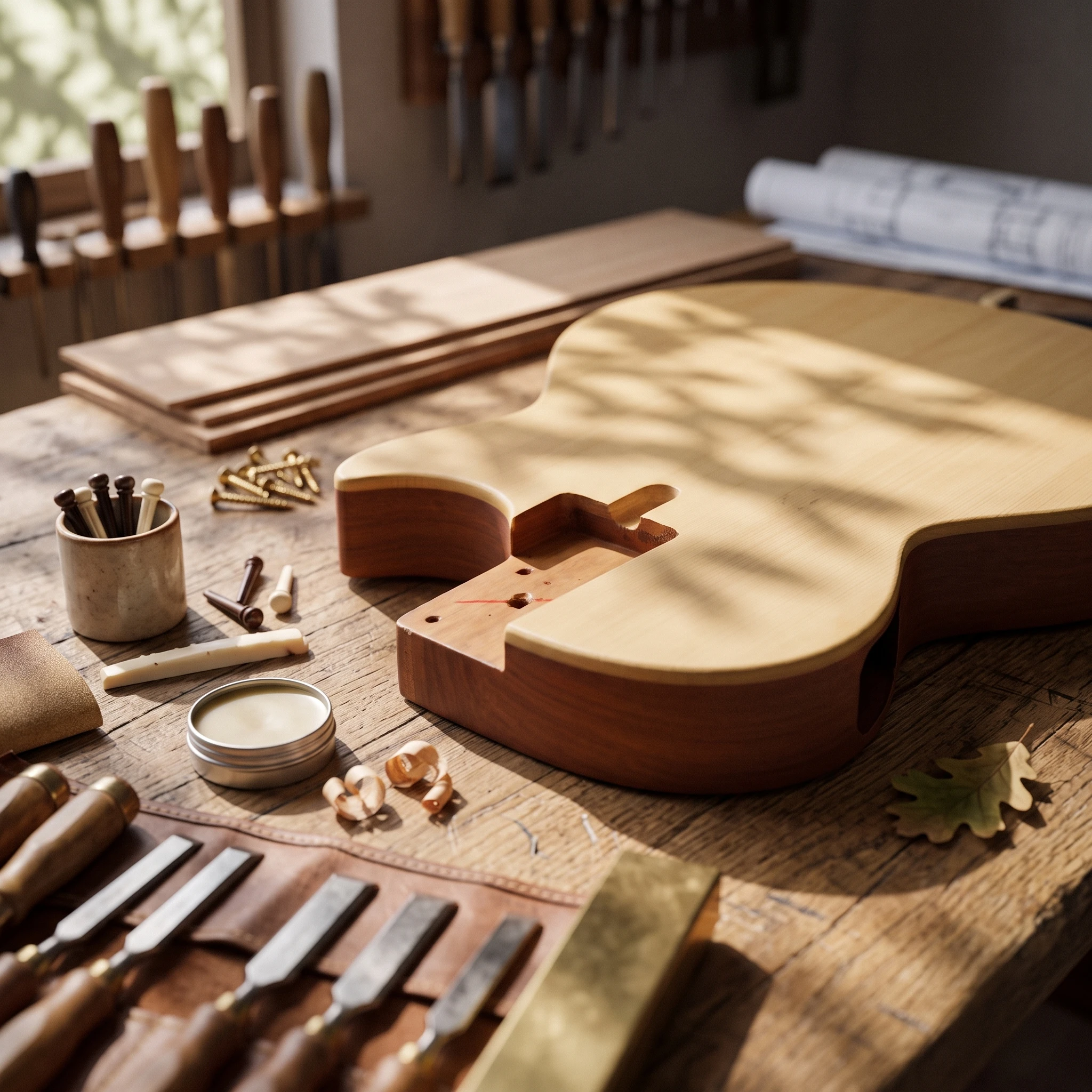 Guitar Body Blank Customizable Guitar Body with Cutaway Natural Tonal Acoustic Resonance Stable for Luthiers, Luthiery, Workshop