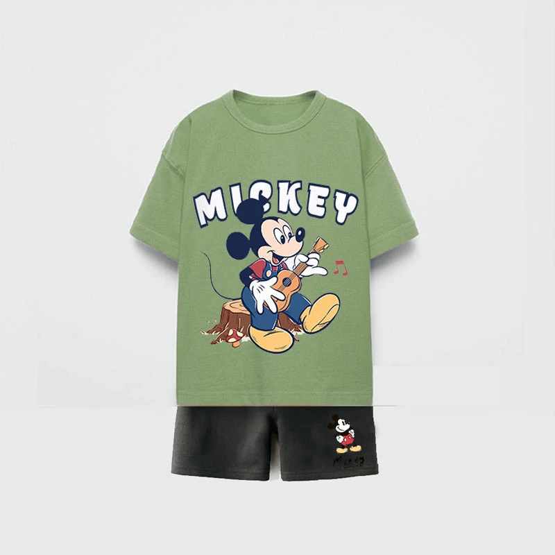 مجموعة ملابس أطفال كارتونية من ديزني 100% قطن بأكمام قصيرة بدلة رياضية للأولاد والبنات ملابس صيفية للأطفال ملابس للمراهقين