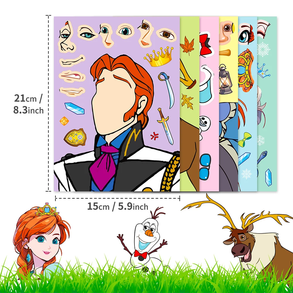 6/12 Vellen Disney Cartoon Frozen Puzzel Stickers Diy Kawaii Anna Elsa Decal Laptop Koffer Notebook Telefoon Sticker Voor Kinderen Meisjes